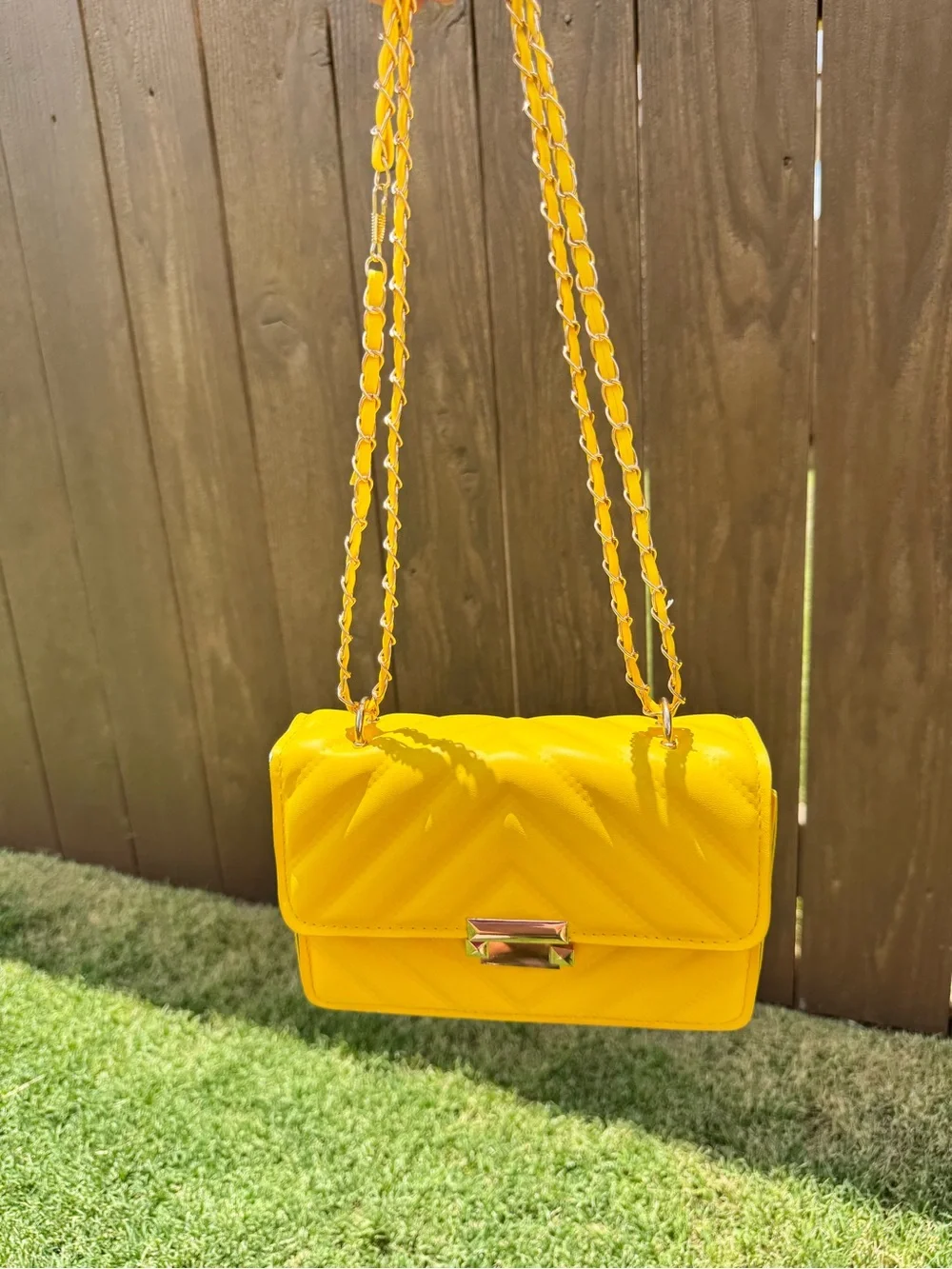 Yellow Quilted Chain Shoulder Bag